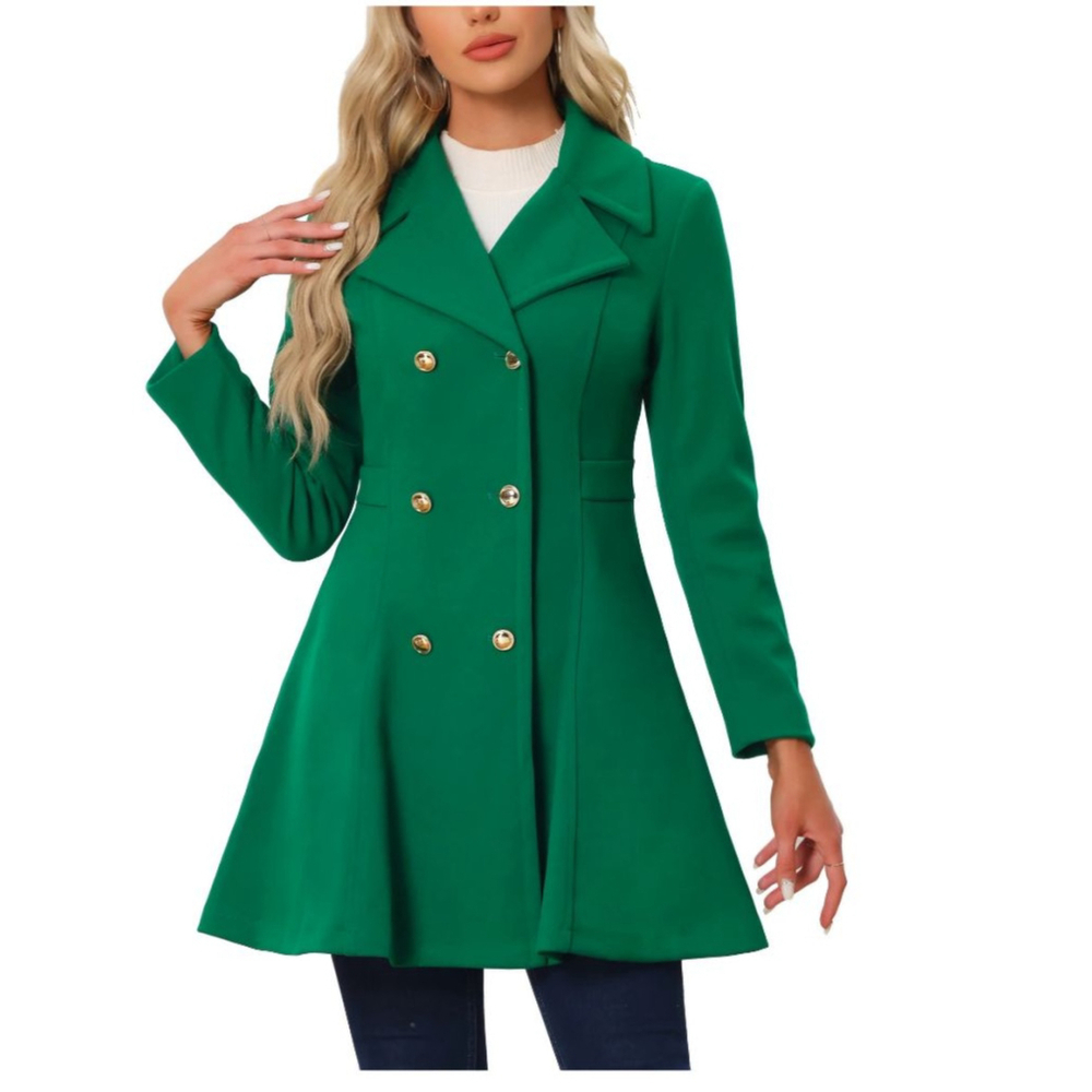 Women's Allegra K Green Gold Button Double Breasted Pea Coat XS, New